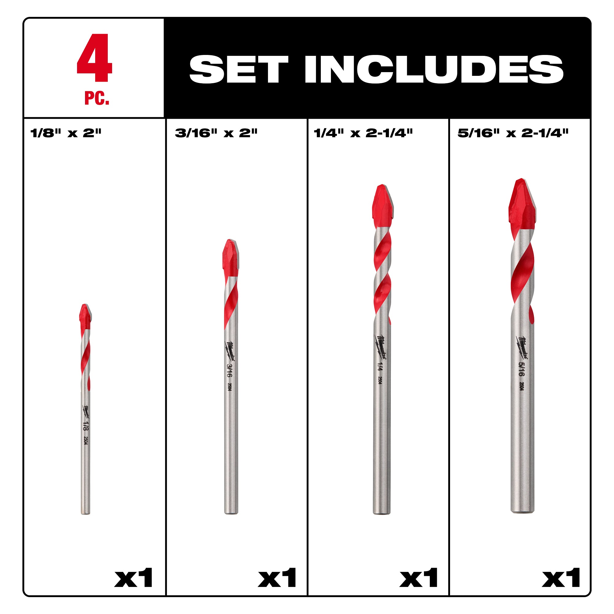4PC Hard Tile and Glass Bit Set