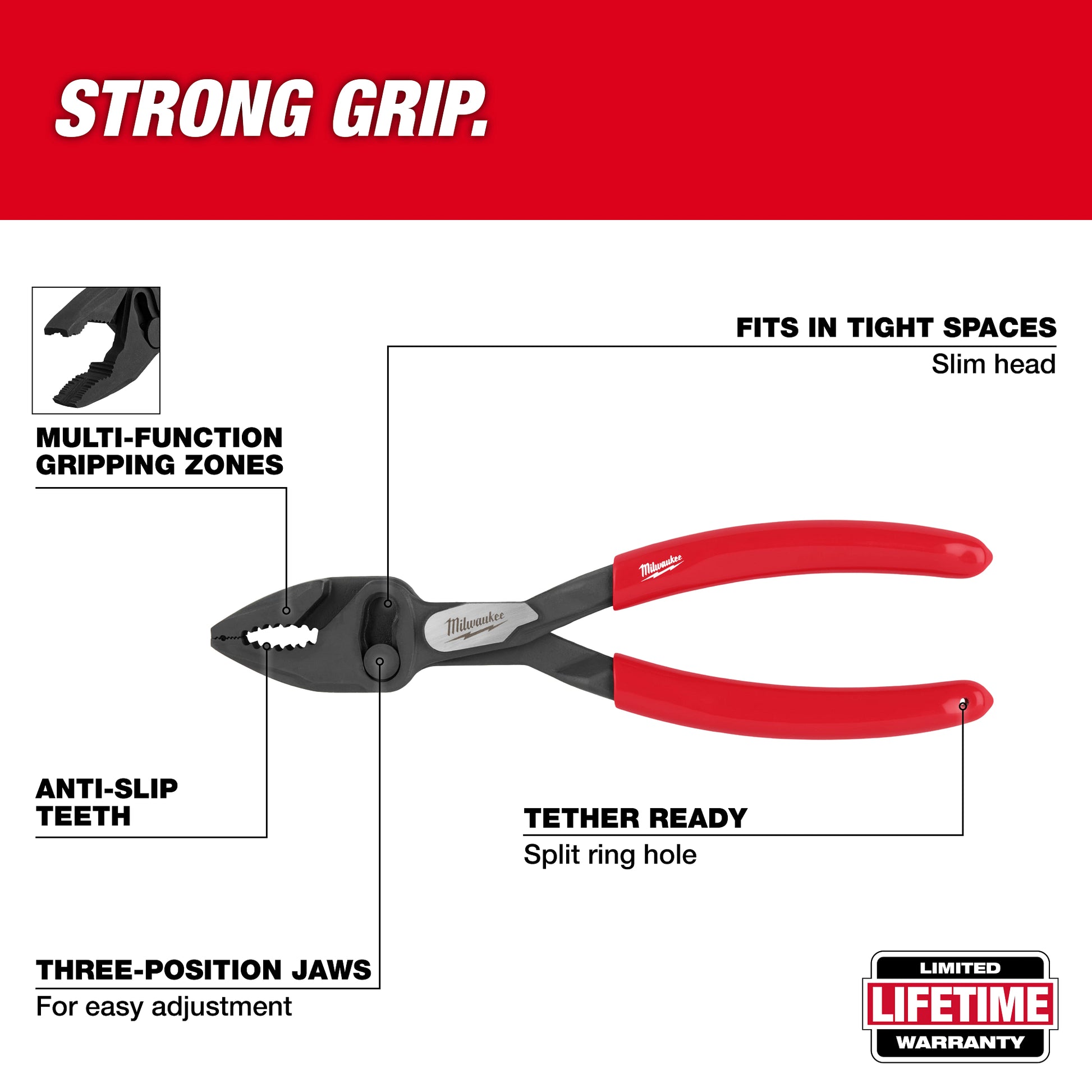 Milwaukee 48-22-6240 8-Inch Slip Joint Pliers - Angled View