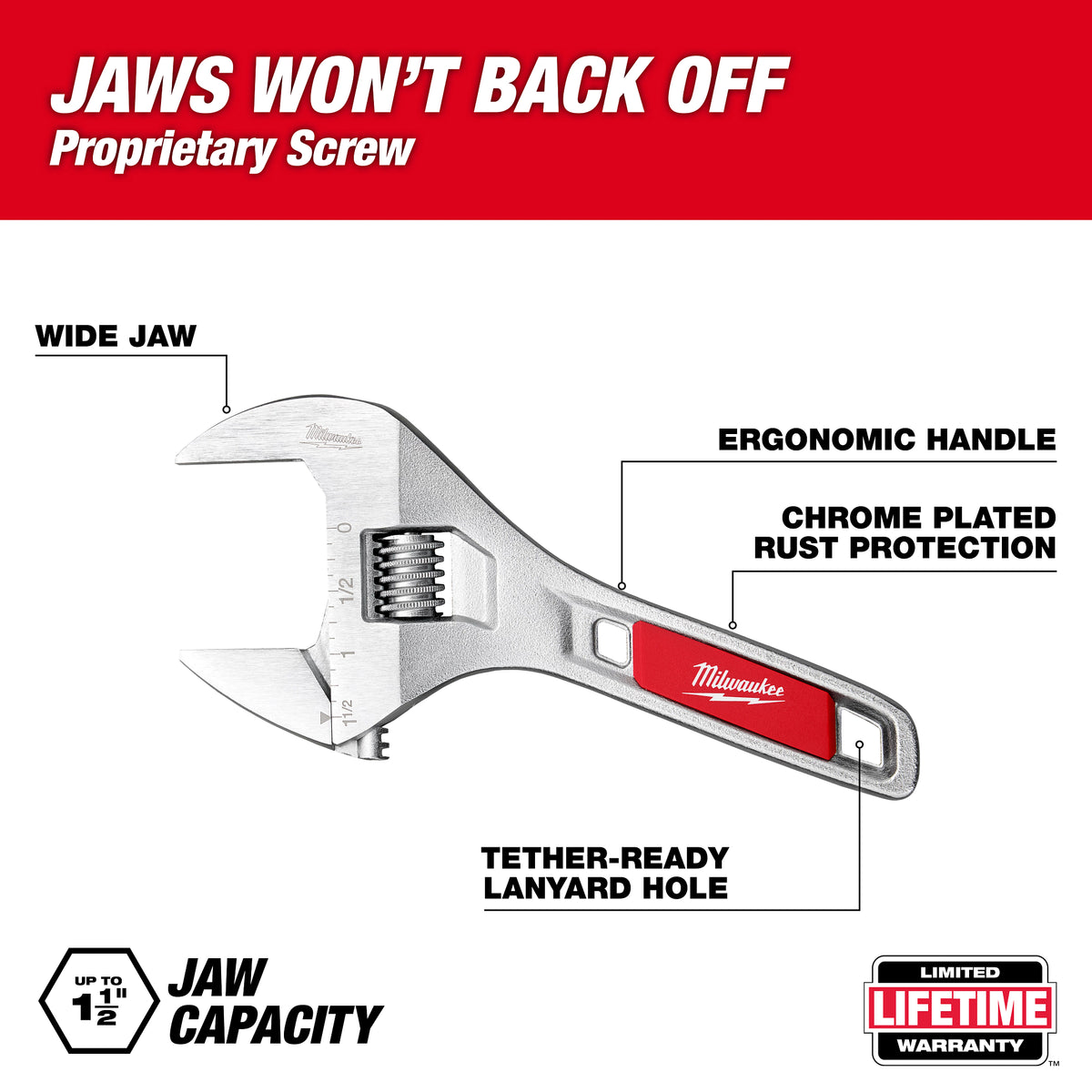 MILWAUKEE 48-22-7506 6 Inch Wide Jaw Adjustable Wrench walk around view