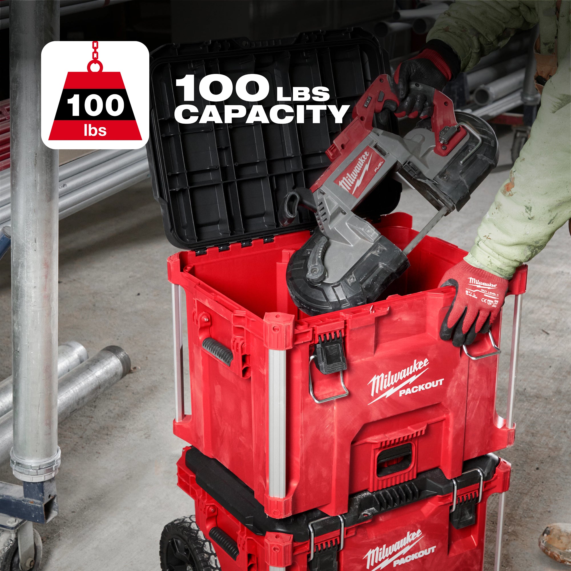 Milwaukee PACKOUT XL Tool Box - 100lb Capacity Feature