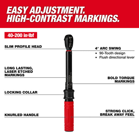 Milwaukee 1/4" Click Torque Wrench Angled View