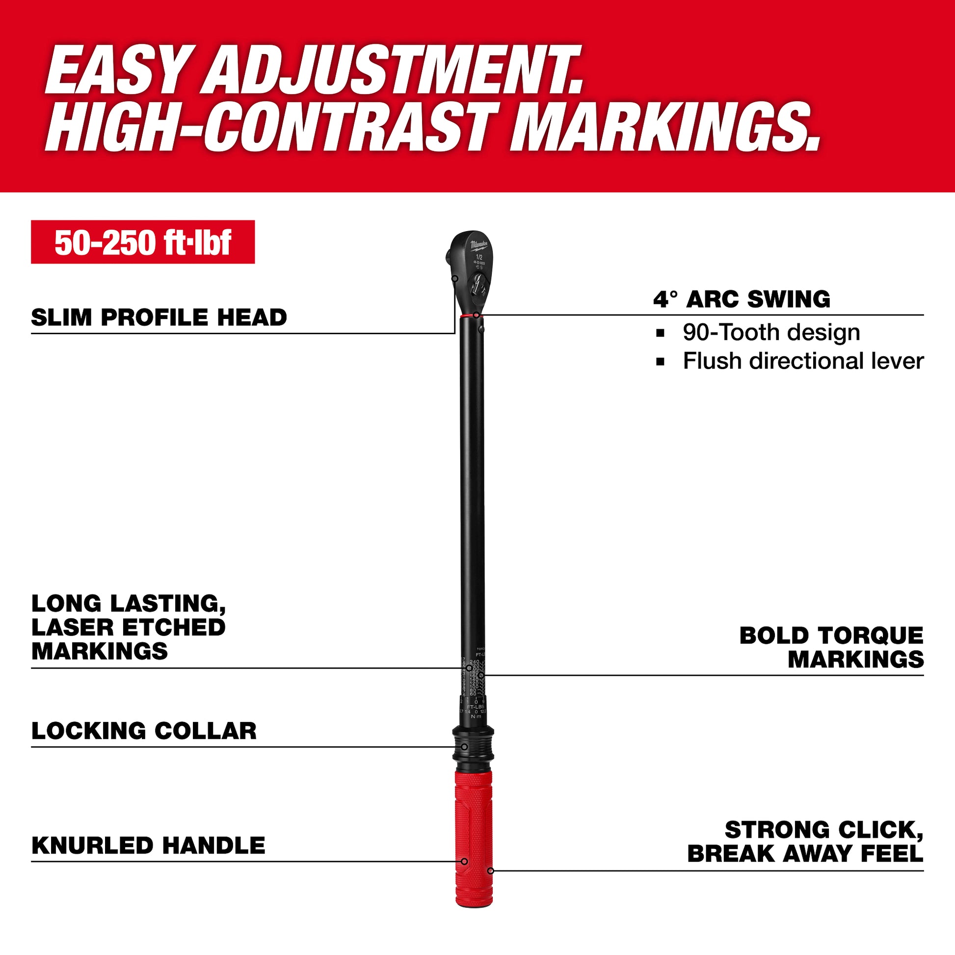 Milwaukee 48-22-9203 1/2" Drive Click Torque Wrench angled view