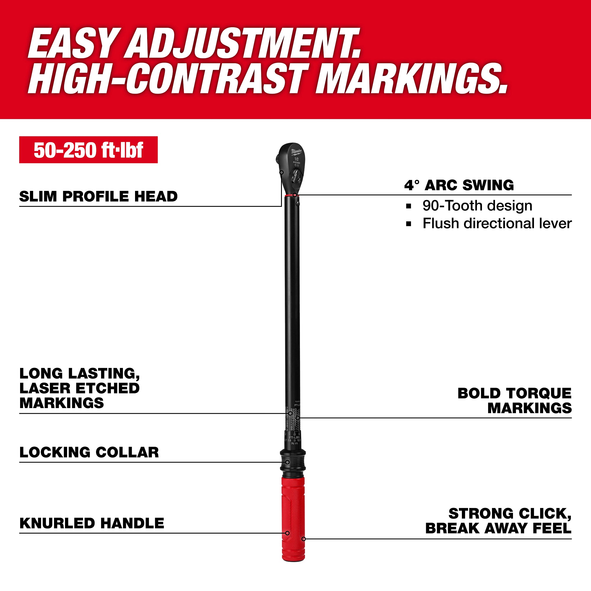 Milwaukee 48-22-9203 1/2" Drive Click Torque Wrench angled view