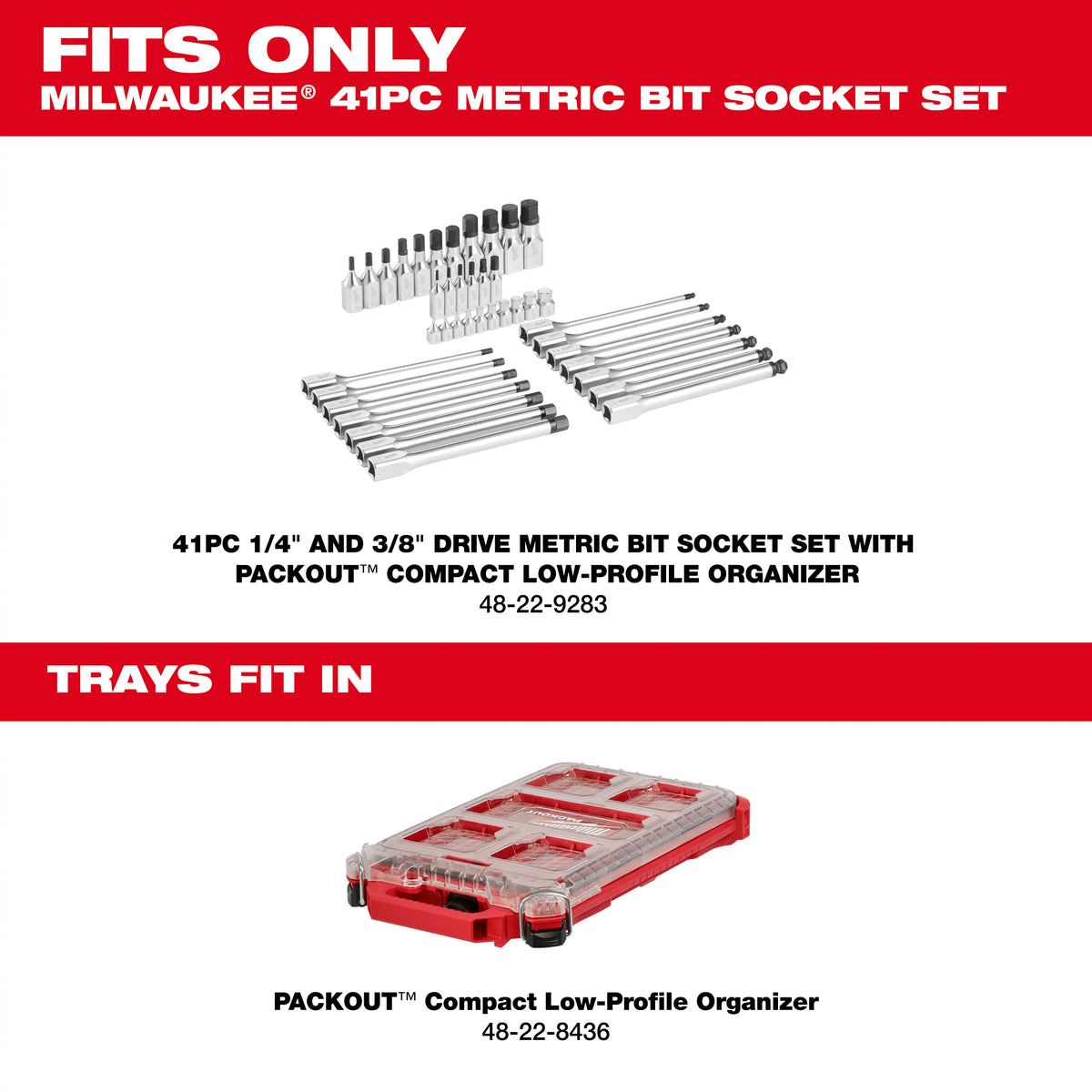 41pc 1/4” and 3/8” Drive Metric Bit Socket Set with PACKOUT™ Compact Low-Profile Organizer