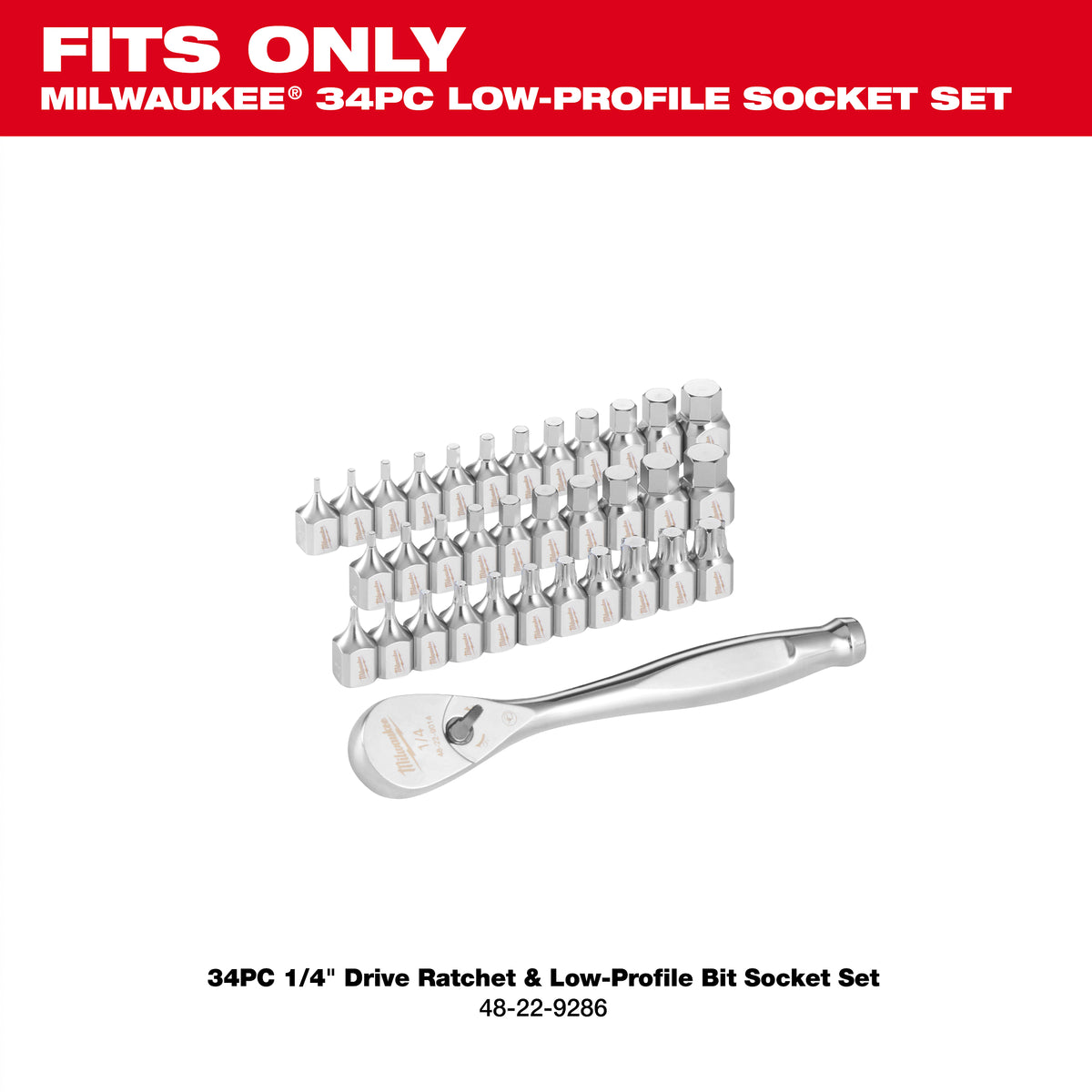 34pc 1/4” Drive Ratchet & Low-Profile Bit Socket Set