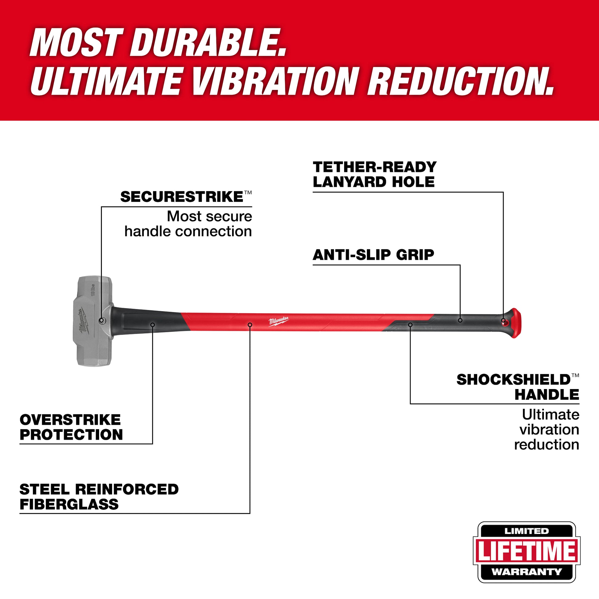 Milwaukee 10lb Sledge Hammer Angled View