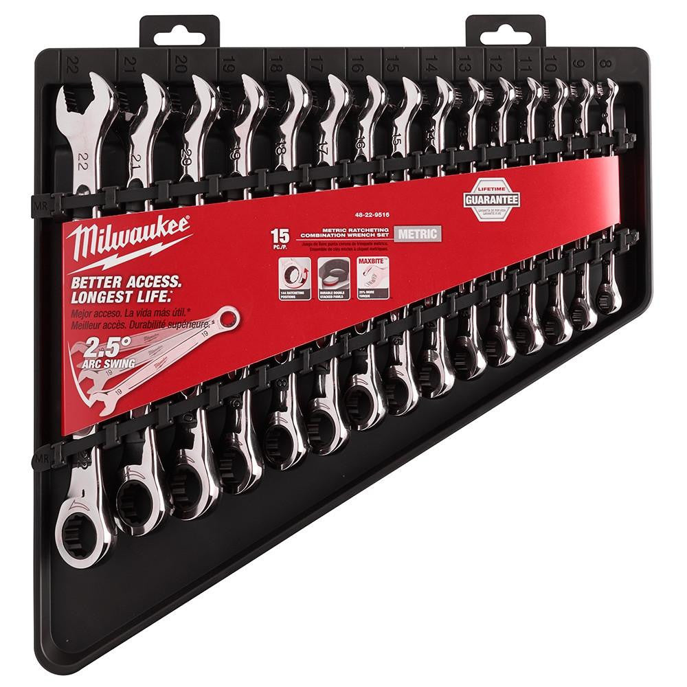 Milwaukee 48-22-9516 - Milwaukee 48-22-9516 15pc Ratcheting Combination Wrench Set - Metric (View 1)
