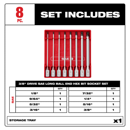 Milwaukee 48-22-9549 Set Includes 8 Sockets and Storage Tray
