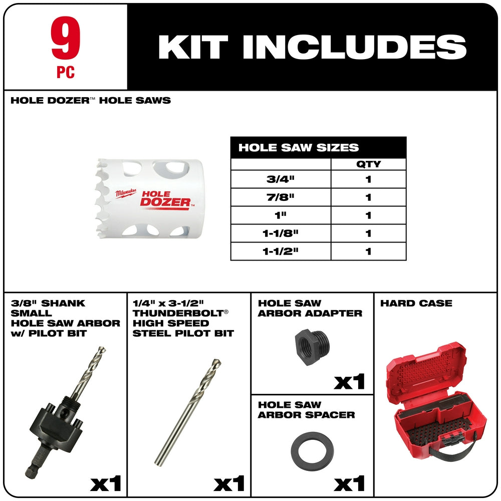 Milwaukee 49-22-4006 - Kit de scies cloches polyvalentes HOLE DOZER™ - 9 pièces