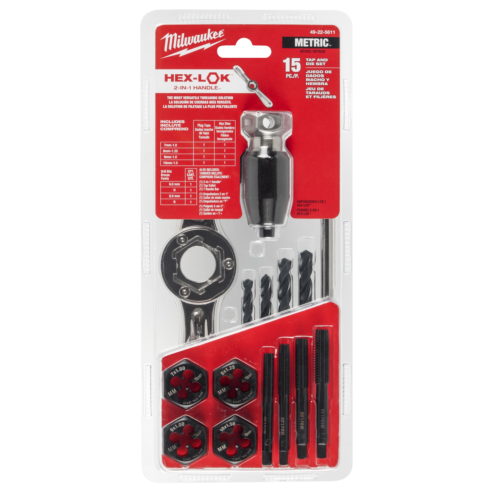 15PC Metric Tap & Die Set w/ HEX-LOK™ 2-in-1 Handle