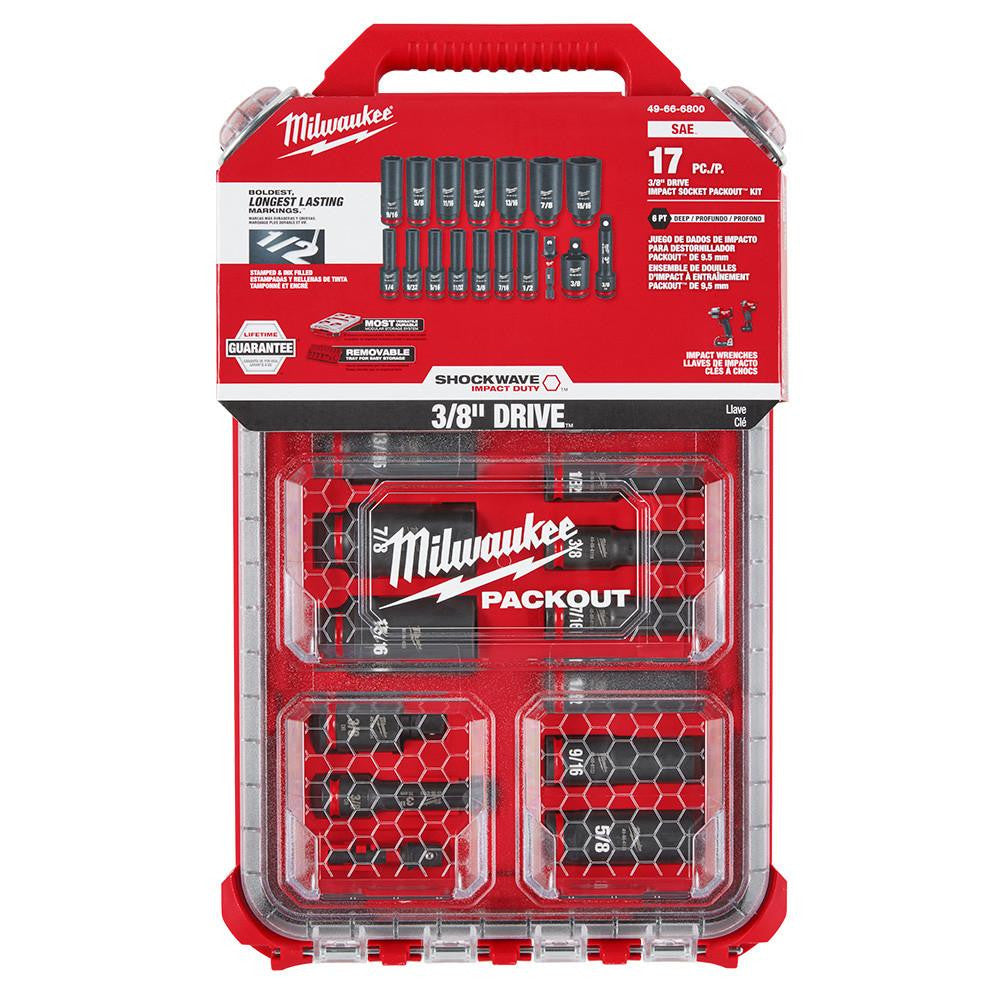 Milwaukee 49-66-6800 - Milwaukee 49-66-6800 SHOCKWAVE Impact Duty 3/8" Drive 17-Piece SAE PACKOUT Socket Set (View 1)