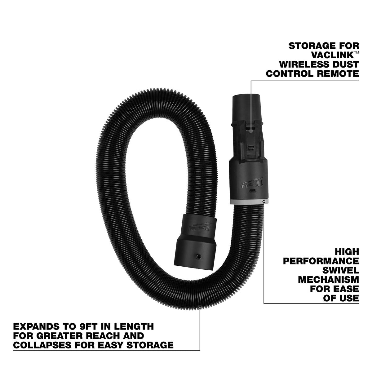Milwaukee 49-90-1976 1-7/8" x 9' Expandable Vacuum Hose angled view
