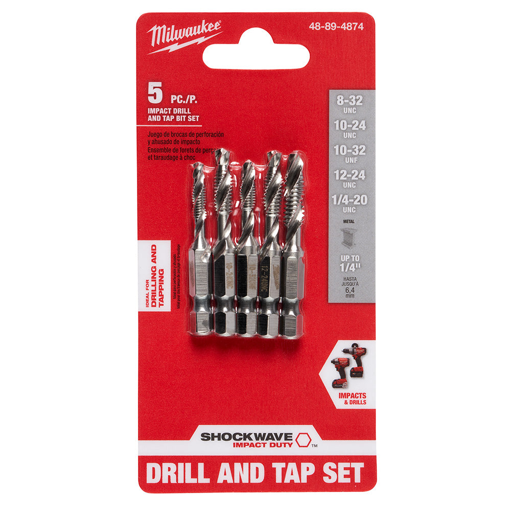 Milwaukee 48-89-4874 - Jeu de 5 tarauds pour perceuse à percussion SAE SHOCKWAVE™