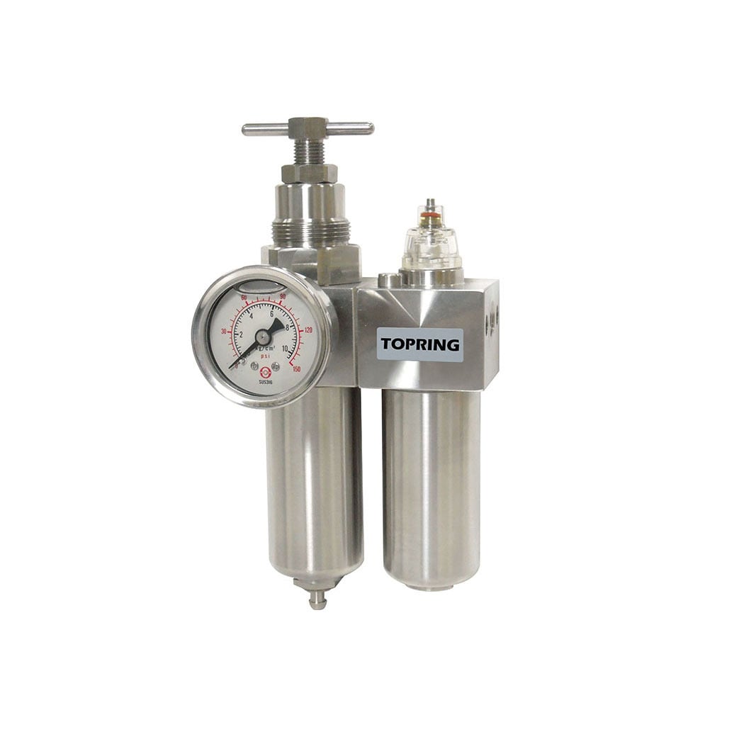 TOPRING 51.705 - 5 Micron Stainless Steel Filter Regulator 7 to 285 PSI and Lubricator 1/4 (F) NPT S51 AIRFLO 200