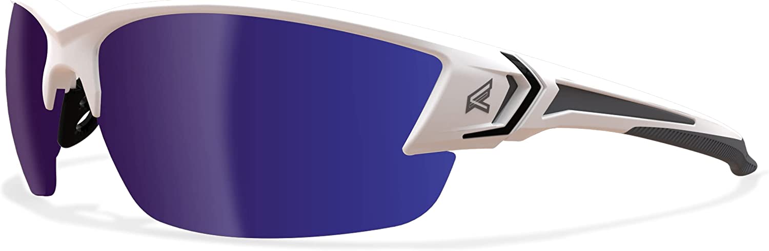 Edge TSDKAP248-G2 Khor G2 Polarized Wrap-Around Safety Glasses, Anti-Scratch, Non-Slip, UV 400, Military Grade, ANSI/ISEA & MCEPS Compliant, 5.04" Wide, White Frame/Aqua Precision Blue Mirror Lens