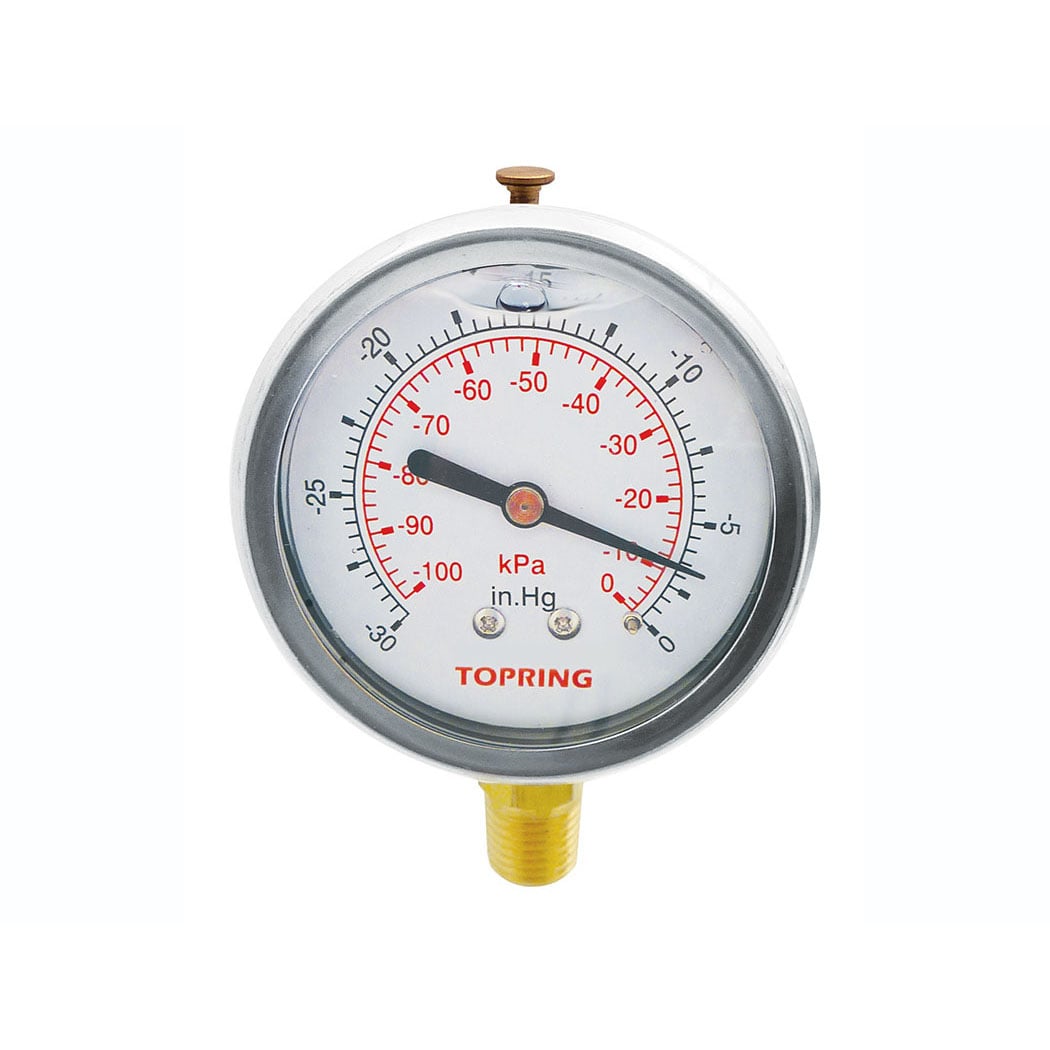 TOPRING 55.608 - 2-1/2 In. Stainless Steel Liquid Filled Pressure Gauge With Glycerin 0 to 30 Hg