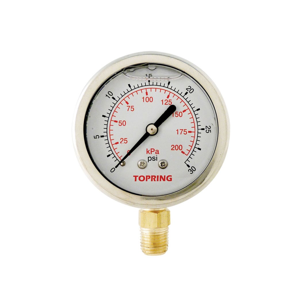 TOPRING 55.613 - 2-1/2 In. Stainless Steel Liquid Filled Pressure Gauge With Glycerin 0 to 30 PSI