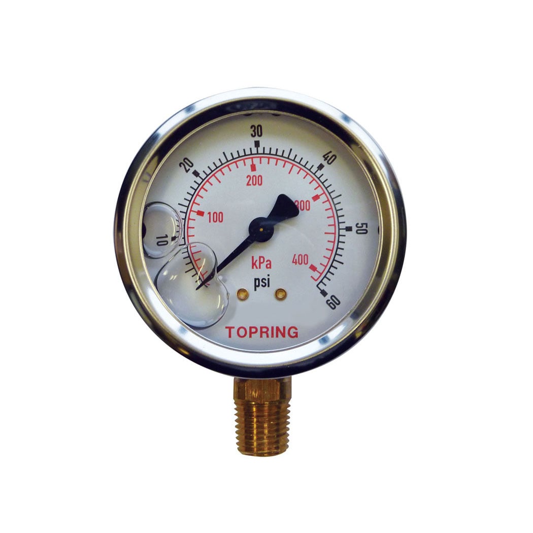 TOPRING 55.618 - 2-1/2 In. Stainless Steel Liquid Filled Pressure Gauge With Glycerin 0 to 60 PSI