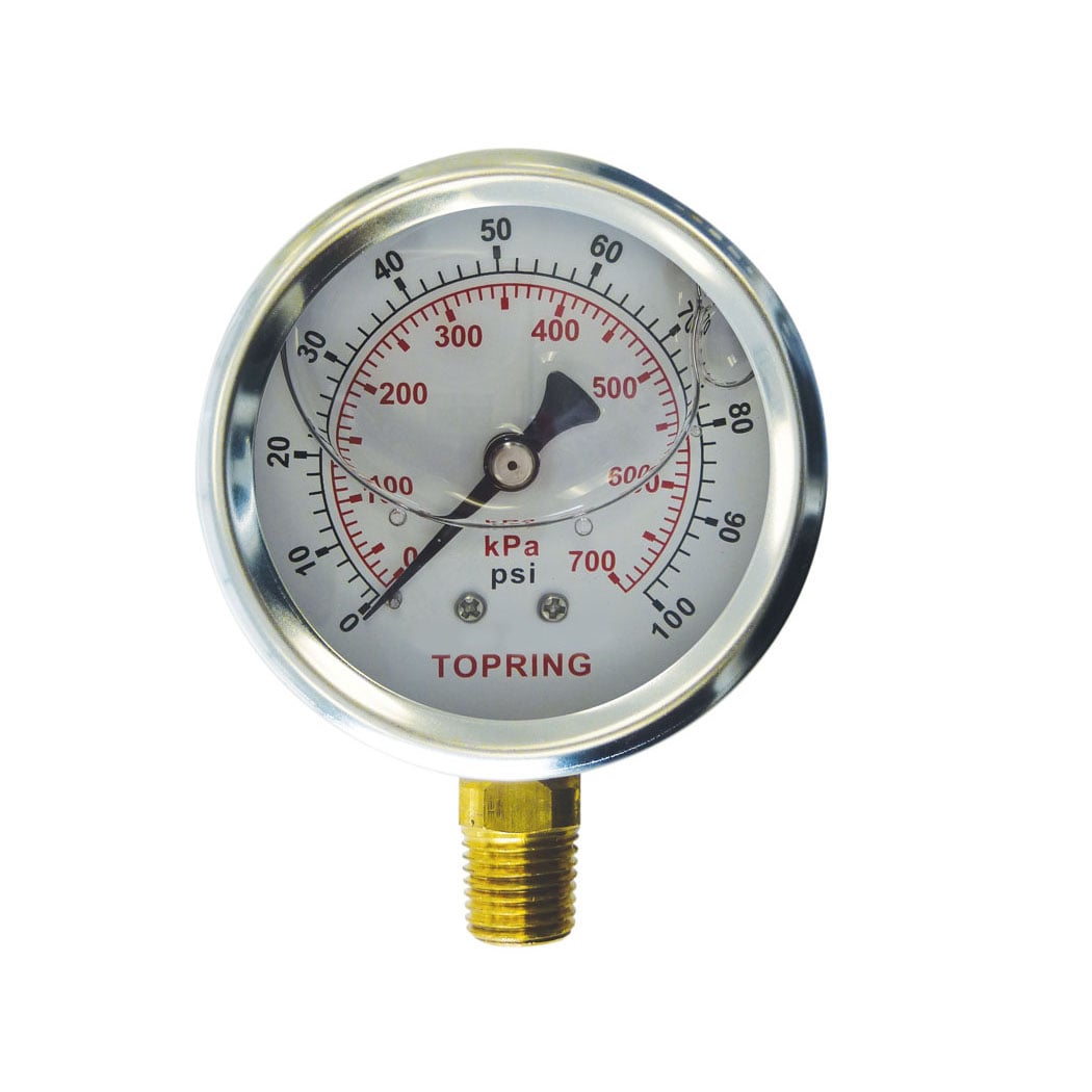 TOPRING 55.623 - 2-1/2 In. Stainless Steel Liquid Filled Pressure Gauge With Glycerin 0 to 100 PSI