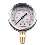 TOPRING 55.628 - 2-1/2 In. Stainless Steel Liquid Filled Pressure Gauge With Glycerin 0 to 160 PSI