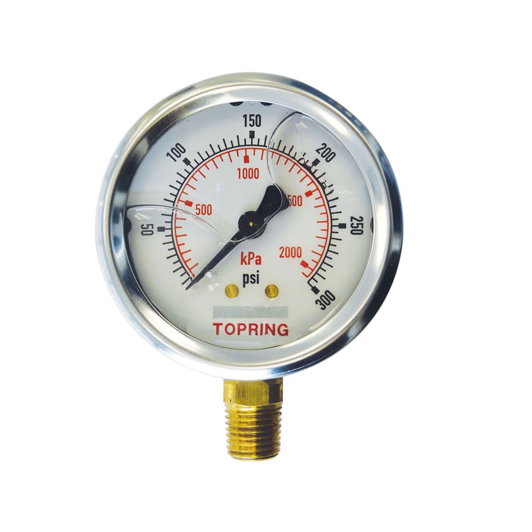 TOPRING 55.638 - 2-1/2 In. Stainless Steel Liquid Filled Pressure Gauge With Glycerin 0 to 300 PSI