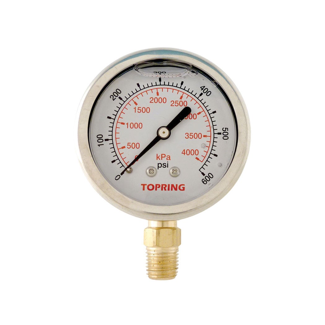 TOPRING 55.643 - 2-1/2 In. Stainless Steel Liquid Filled Pressure Gauge With Glycerin 0 to 600 PSI