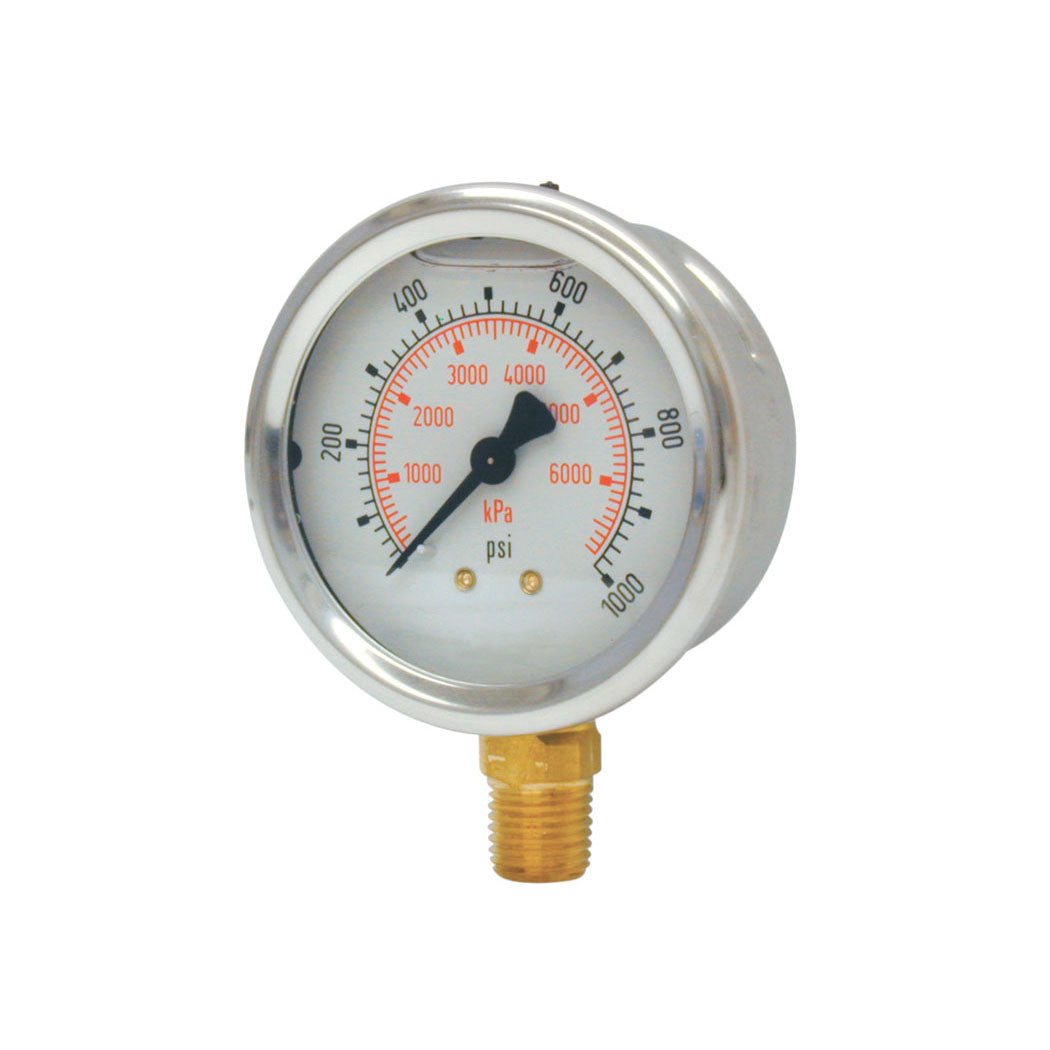 TOPRING 55.648 - 2-1/2 In. Stainless Steel Liquid Filled Pressure Gauge With Glycerin 0 to 1000 PSI