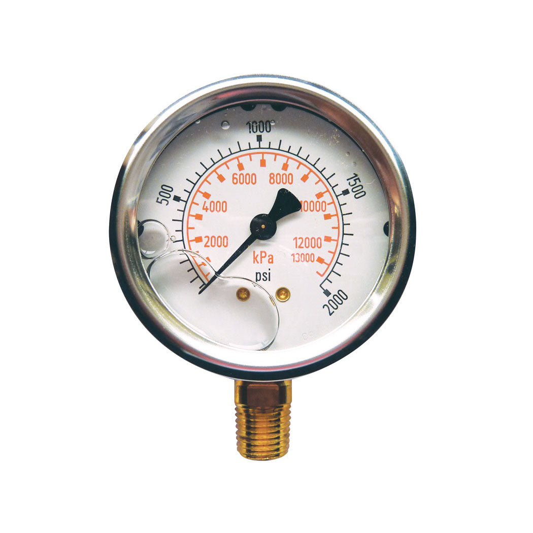 TOPRING 55.658 - 2-1/2 In. Stainless Steel Liquid Filled Pressure Gauge With Glycerin 0 to 2000 PSI