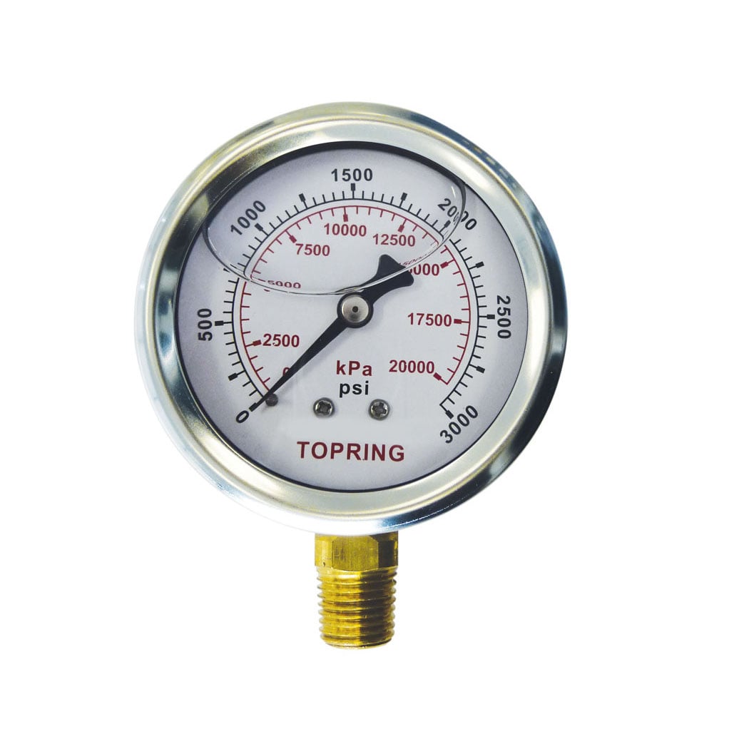 TOPRING 55.663 - 2-1/2 In. Stainless Steel Liquid Filled Pressure Gauge With Glycerin 0 to 3000 PSI