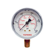 TOPRING 55.668 - 2-1/2 In. Stainless Steel Liquid Filled Pressure Gauge With Glycerin 0 to 5000 PSI