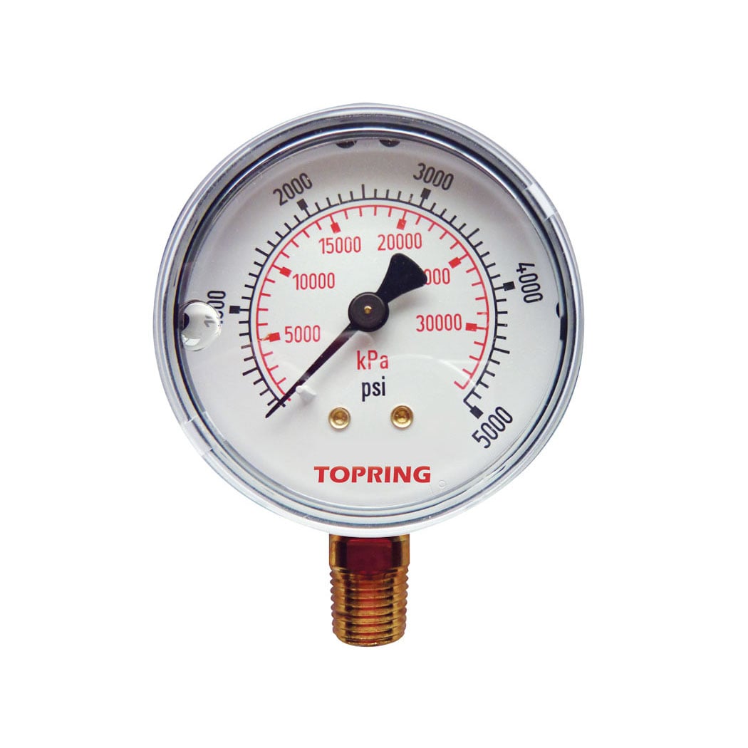 TOPRING 55.668 - 2-1/2 In. Stainless Steel Liquid Filled Pressure Gauge With Glycerin 0 to 5000 PSI