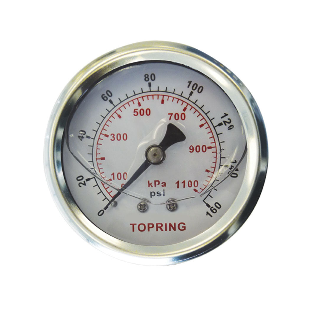 TOPRING 55.728 - 2-1/2 In. Stainless Steel Liquid Filled Pressure Gauge With Glycerin 0 to 160 PSI