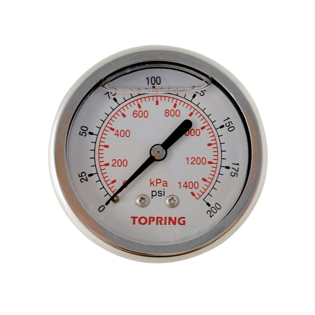 TOPRING 55.730 - 2-1/2 In. Stainless Steel Liquid Filled Pressure Gauge With Glycerin 0 to 200 PSI