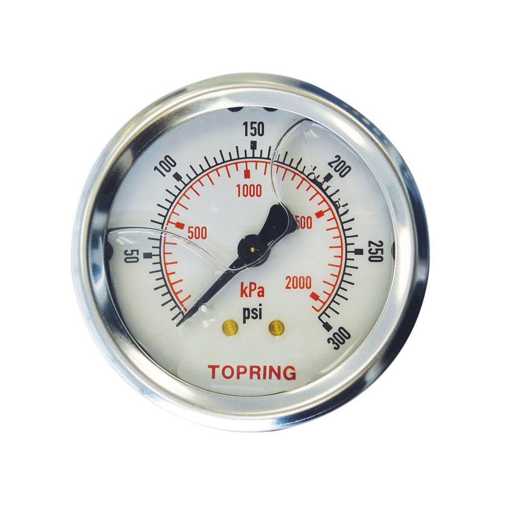 TOPRING 55.738 - 2-1/2 In. Stainless Steel Liquid Filled Pressure Gauge With Glycerin 0 to 300 PSI