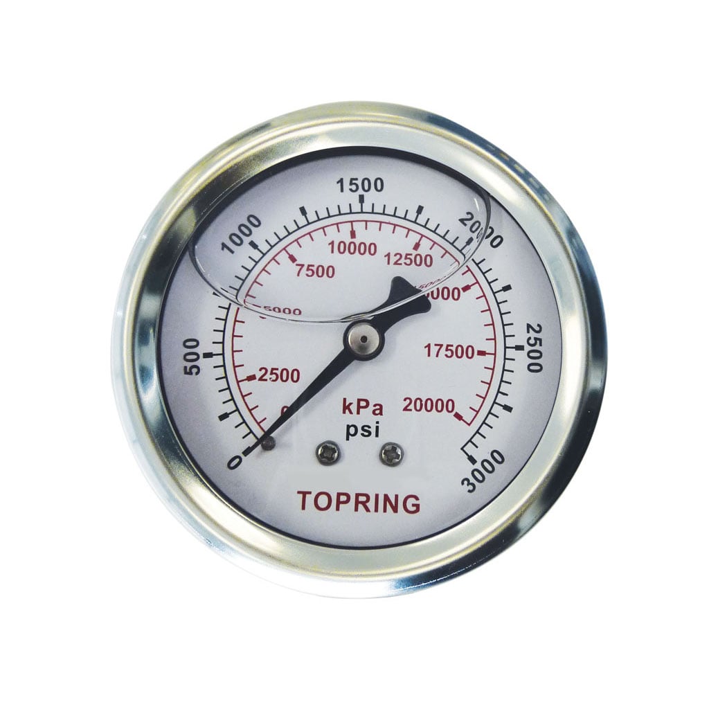 TOPRING 55.763 - 2-1/2 In. Stainless Steel Liquid Filled Pressure Gauge With Glycerin 0 to 3000 PSI