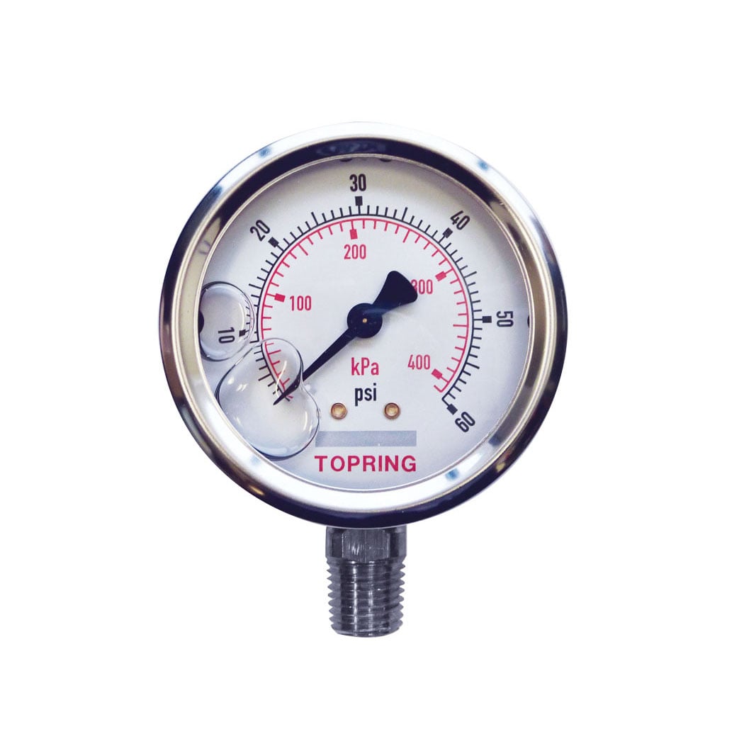 TOPRING 55.915 - 4 In. Stainless Steel Liquid Filled Pressure Gauge With Glycerin 0 to 60 PSI