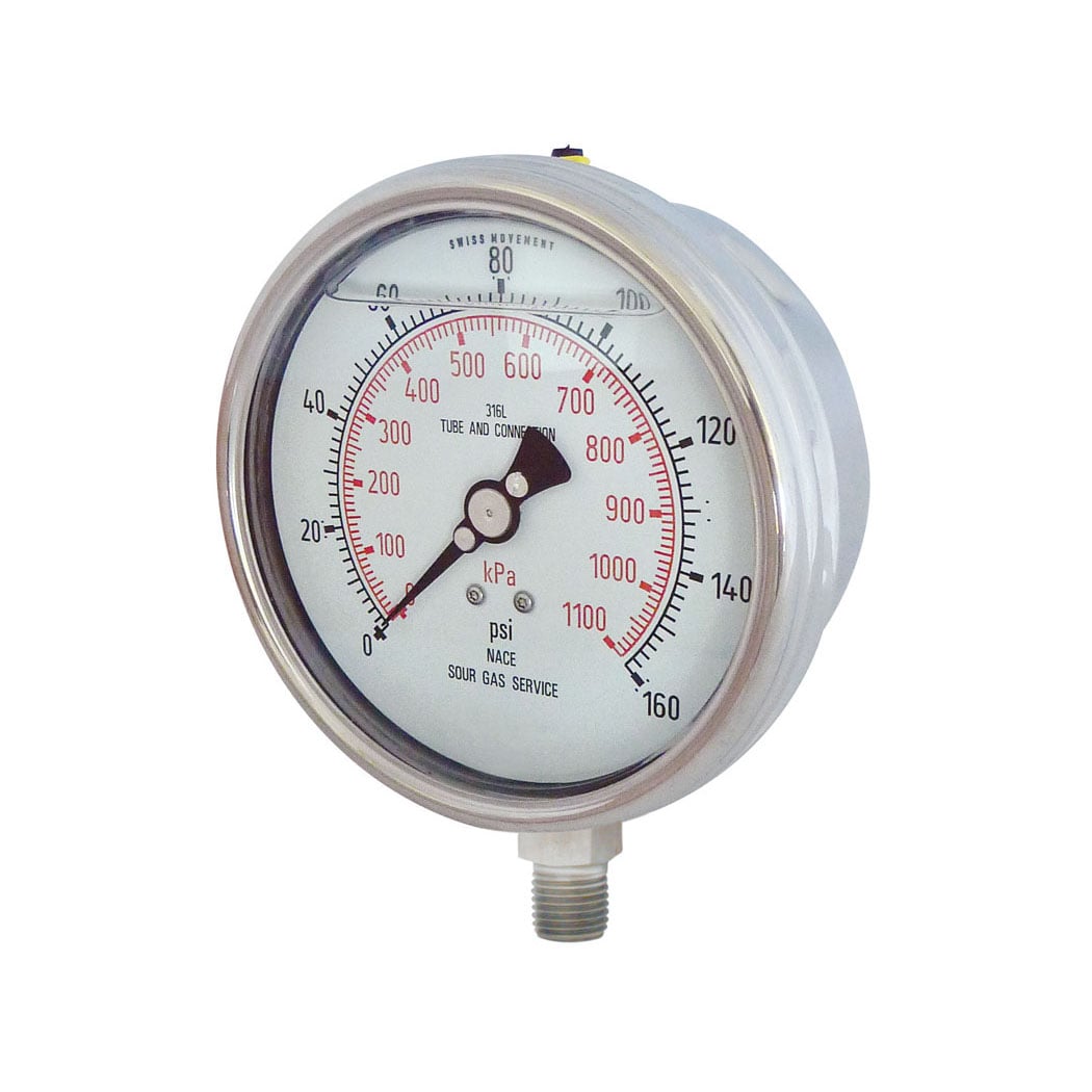 TOPRING 55.925 - 4 In. Stainless Steel Liquid Filled Pressure Gauge With Glycerin 0 to 160 PSI
