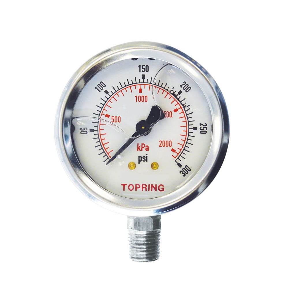 TOPRING 55.835 - 2-1/2 In. Stainless Steel Liquid Filled Pressure Gauge With Glycerin 0 to 300 PSI