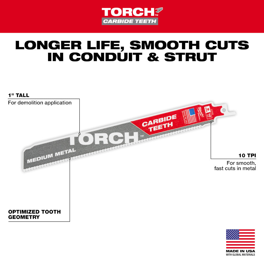 Milwaukee 48-00-5252 - 9" 10TPI The TORCH™ avec dents en carbure pour métaux moyens, 1 paquet