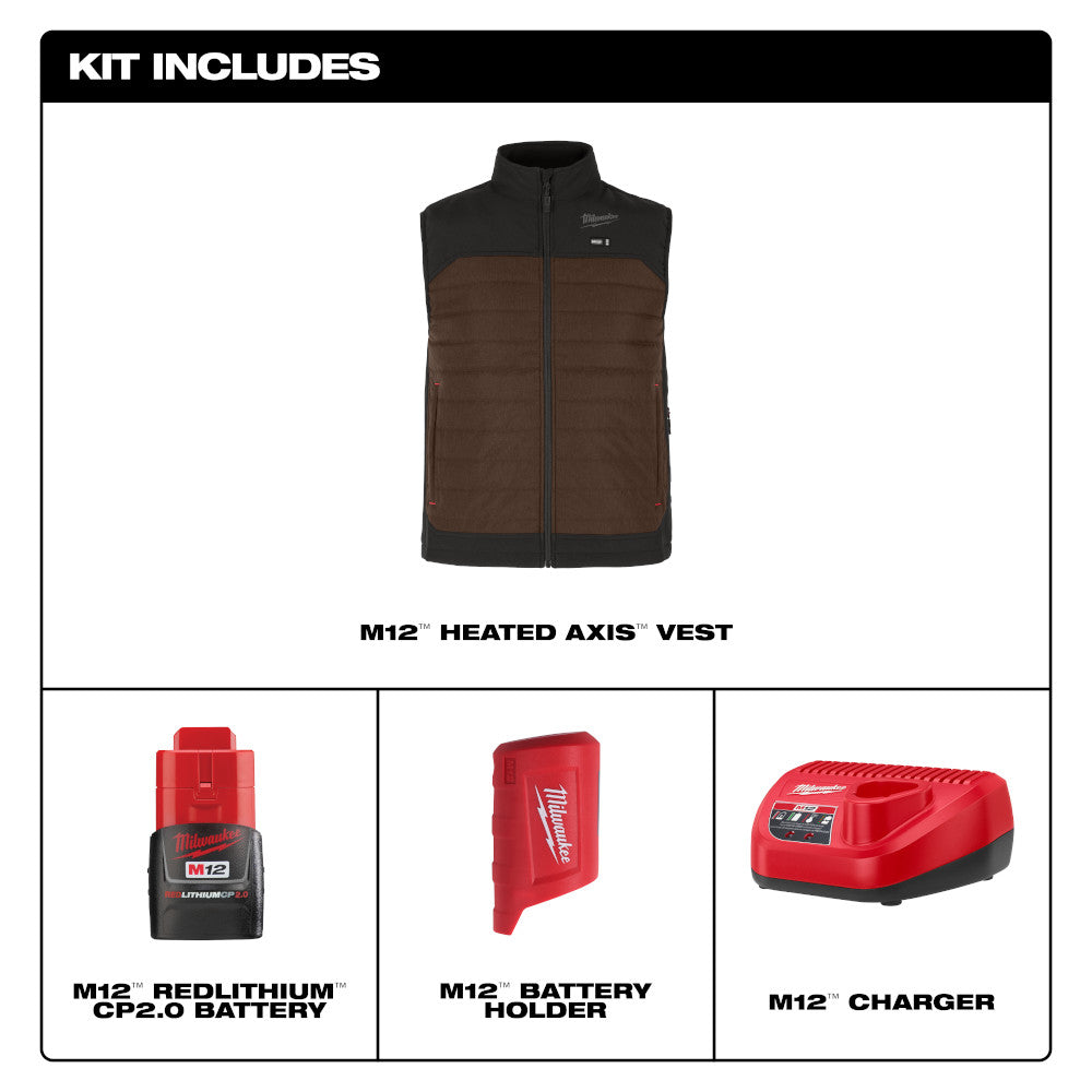 Milwaukee M300N-213X - M12™ Heated AXIS™ Vest Kit - Brown 3X