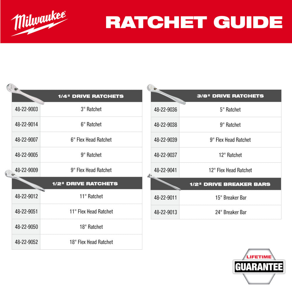 Milwaukee 48-22-9041 - 3/8" Drive 12" Flex Head Ratchet