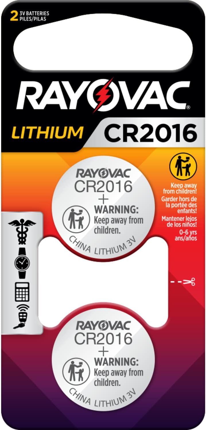 RAYOVAC KECR2016-2, 3-Lithium Coin Cell Batteries, 3 V (2-Pack/Cr2016 Size)