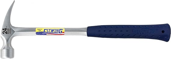 Estwing E3-24S 24 oz Solid Steel Straight Claw Framing Hammer with Smooth Face & Shock Reduction Grip