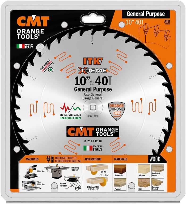 CMT 251.042.10 ITK GENERAL PURPOSE SAW BLADE, 10-INCH X 42 TEETH 1FTG+2ATB GRIND WITH 5/8-INCH BORE