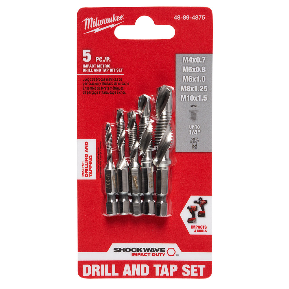 Milwaukee 48-89-4875 - Jeu de 5 tarauds et forets à percussion métriques SHOCKWAVE™