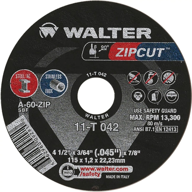 Walter 11T042 ZIPCUT™ Dünne Trennscheibe 4-1/2″x3/64″x7/8″ Typ 1