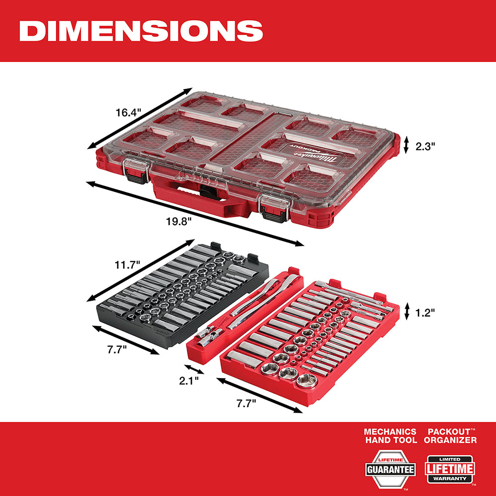 Milwaukee 48-22-9486 – 1/4 Zoll und 3/8 Zoll, 106-teiliger Ratschen- und Steckschlüsselsatz in PACKOUT™ – SAE und metrisch