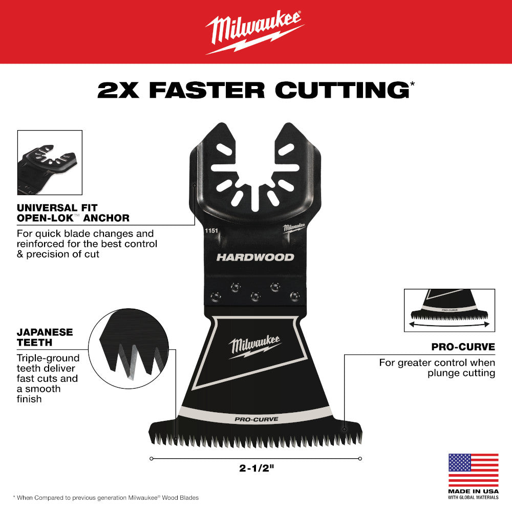 Milwaukee 49-25-1153 - OPEN-LOK™ 2-1/2" HCS Japanische Zahnung PRO-CURVE™ Hartholz-Multifunktionswerkzeug-Sägeblätter, 3er-Pack