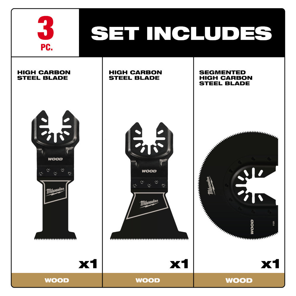 Milwaukee 49-10-9004 - OPEN-LOK™ HCS Wood Multi-Tool Blade Variety Pack 3PC