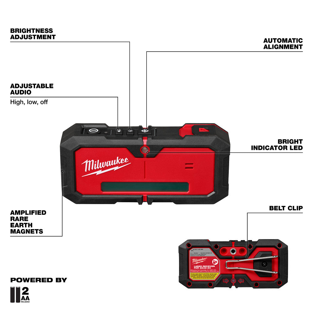 Milwaukee 3642-21 - Laser vert 360° M12™ à 3 plans avec alignement automatique et récepteur